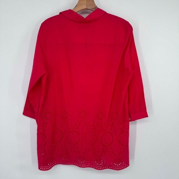 Foxcroft Red Tunic Top embroidered Eyelet Hem Size 10 Cotton popover - Picture 10 of 13